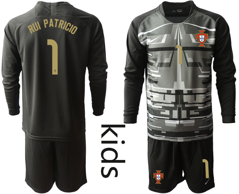 Youth 2021 European Cup Portugal black Long sleeve goalkeeper #1 Soccer Jersey->portugal jersey->Soccer Country Jersey